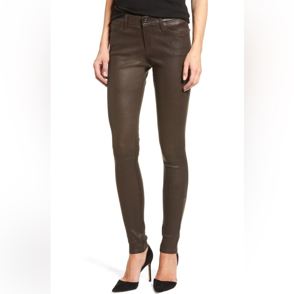 NWOT AG The Legging Super Skinny Leather Lambskin Pants in Brown